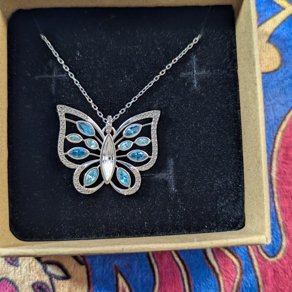 Mary Kay Silver and Blue Butterfly Necklace